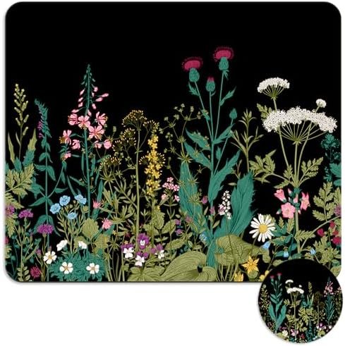 Square Mouse Pad with Coaster, Soft Cute Computer Mouse Mat with Non-Slip Rubber Base, Easy to Slide, Splash Resistant Surface, Personalized Design, Portable, Garden Flowers
