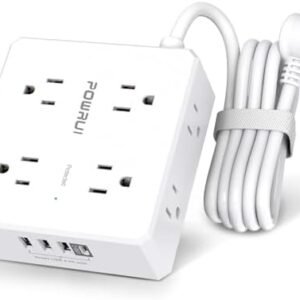 Surge Protector Power Strip - 6 Ft Flat Plug Extension Cord with 8 Widely Outlets and 4 USB Ports(1 USB C), 3 Side Outlet Extender for Home Office, White, ETL Listed
