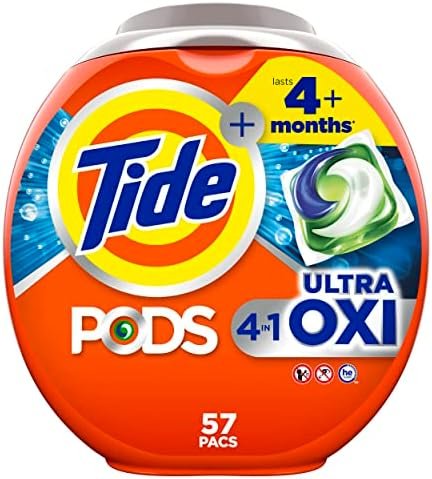Tide PODS Liquid Laundry Detergent Soap Pacs, 4-n-1 Ultra Oxi, HE Compatible, Built in Pre-treater for Stains, 57 Count