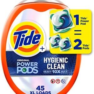 Tide Power PODs Hygienic Clean Heavy Duty Liquid Laundry Detergent Pacs HE Compatible 45 Count Hypoallergenic Free and Clear of Dyes and Perfumes For Visible and Invisible Dirt