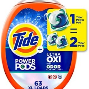 Tide Ultra OXI Power PODS with Odor Eliminators Laundry Detergent Pacs 63 Count For Visible and Invisible Dirt (Pack of 1)