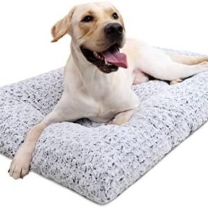 Washable Dog Bed Deluxe Plush Dog Crate Beds Fulffy Comfy Kennel Pad Anti-Slip Pet Sleeping Mat for Large, Jumbo, Medium, Small Dogs Breeds, 35" x 23", Gray