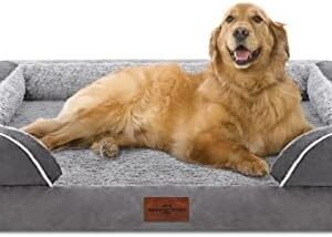 Waterproof Orthopedic Foam Dog Beds for Extra Large Dogs, XL Dog Bed with Bolster, Washable Dog Bed Sofa Pet Bed with Removable Cover & Non-Slip Bottom(X-large,Grey)