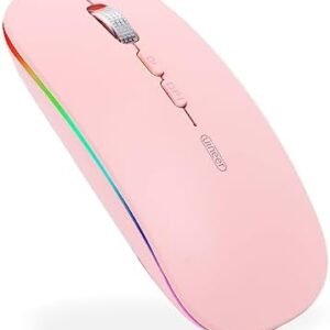 Wireless mouse pink,Rechargeable LED Bluetooth Mouse(BT 5.1+2.4G), Silent Computer Mice for Laptop Desktop, MacBook, Windows, Mac OS,Pink…