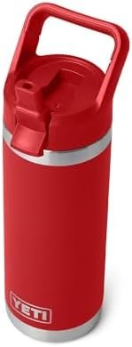 YETI Rambler 18 oz Bottle, Vacuum Insulated, Stainless Steel with Color Matching Straw Cap, Rescue Red