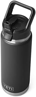 YETI Rambler 26 oz Bottle, Vacuum Insulated, Stainless Steel with Straw Cap, Black