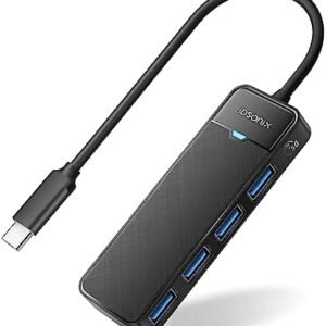 iDsonix USB C Hub 4 Ports, 5Gbps USB C to USB 3.0 Hub Adapter with 4 USB 3.0 Ports, USB C Splitter for MacBook, Mac Pro, iMac, Windows/Mac OS, Linux, Flash Drive, HDD (0.15M/0.5FT) Black