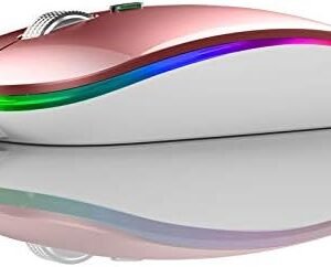 TENMOS Wireless Bluetooth Mouse, LED Slim Dual Mode (Bluetooth 5.1 + USB) 2.4GHz Rechargeable Silent Bluetooth Wireless Mouse with Type C Adapter for Laptop/Macbook/iPad OS 13 and above (Rose Gold)
