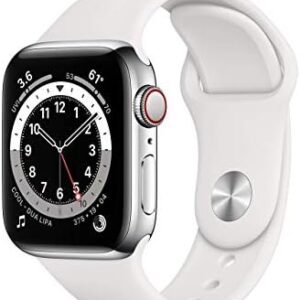 Apple Watch Series 6 (GPS + Cellular, 40mm) - Silver Stainless Steel Case with White Sport Band (Renewed)