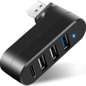 4-Port USB 3.0 Hub [90°/180° Degree Rotatable], USB Splitter with 3 USB Ports & 1 USB C Power/Data Port, USB Extender for Laptop, Car, iMac, MacBook Air, MacBook Pro, and More