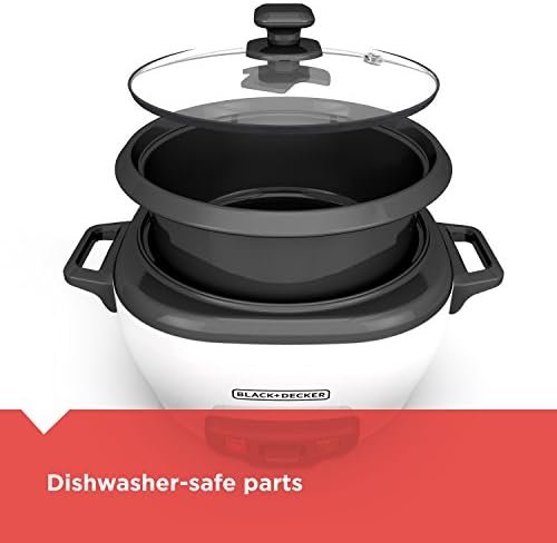 BLACK+DECKER 3-Cup Rice Cooker, RC503, 1.5-cup Uncooked Rice, Steaming Basket, Removable Non-Stick Bowl, One Touch - Image 4
