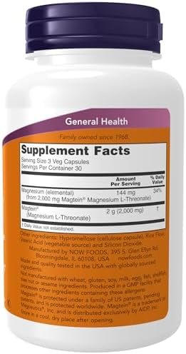 NOW Supplements, Magtein™ with patented form of Magnesium (Mg), Cognitive Support*, 90 Veg Capsules - Image 2