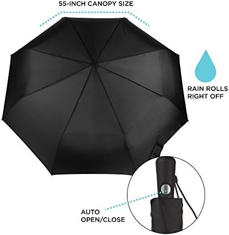 Totes Blue Line Golf Size Auto Open/Close Umbrella, Water Repellent Canopy, Black - Image 2