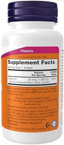 NOW Supplements, Vitamin D-3 1,000 IU, High Potency, Structural support*, 180 Softgels - Image 2