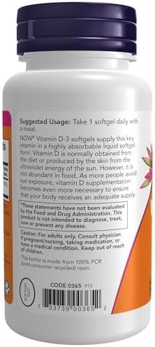 NOW Supplements, Vitamin D-3 1,000 IU, High Potency, Structural support*, 180 Softgels - Image 3
