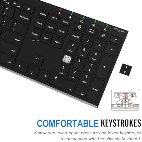 Arteck 2.4G Wireless Keyboard Stainless Steel Ultra Slim Full Size Keyboard with Numeric Keypad for Computer/Desktop/PC/Laptop/Surface/Smart TV and Windows 10/8/ 7 Built in Rechargeable Battery - Image 4