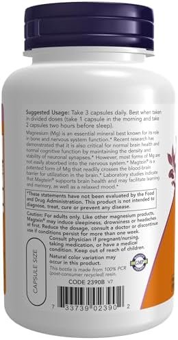 NOW Supplements, Magtein™ with patented form of Magnesium (Mg), Cognitive Support*, 90 Veg Capsules - Image 3