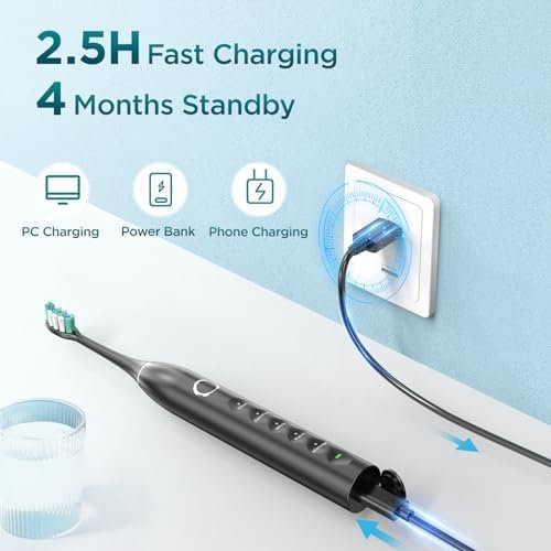 Electric Toothbrush for Adults with 8 Brush Heads, Sonic Toothbrush Rechargeable with a Holder & Travel Case, 2.5 Hours Charge for 120 Days Use - Image 4