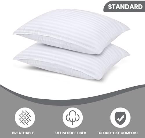 Utopia Bedding Bed Pillows for Sleeping Standard Size (White), Set of 2, Cooling Hotel Quality, for Back, Stomach or Side Sleepers - Image 2