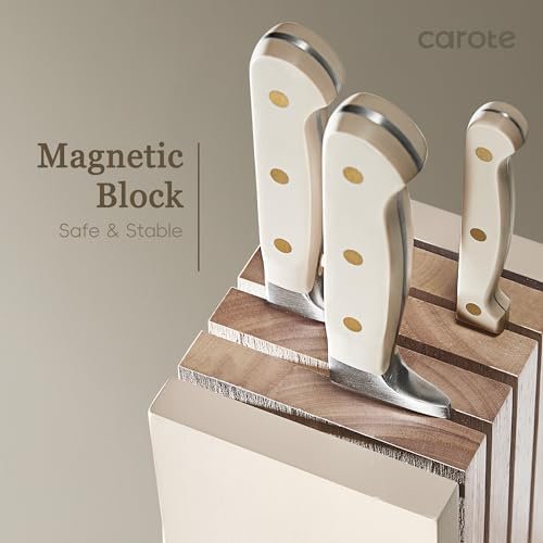 CAROTE 11PCS Knife Set with Block for kitchen, Stainless Steel Razor-Sharp Blade, Triple Riveted Ergonomic Handle,Essential Knife Set, Beige - Image 6