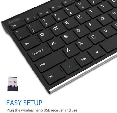 Arteck 2.4G Wireless Keyboard Stainless Steel Ultra Slim Full Size Keyboard with Numeric Keypad for Computer/Desktop/PC/Laptop/Surface/Smart TV and Windows 10/8/ 7 Built in Rechargeable Battery - Image 3
