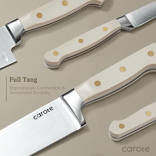 CAROTE 11PCS Knife Set with Block for kitchen, Stainless Steel Razor-Sharp Blade, Triple Riveted Ergonomic Handle,Essential Knife Set, Beige - Image 5