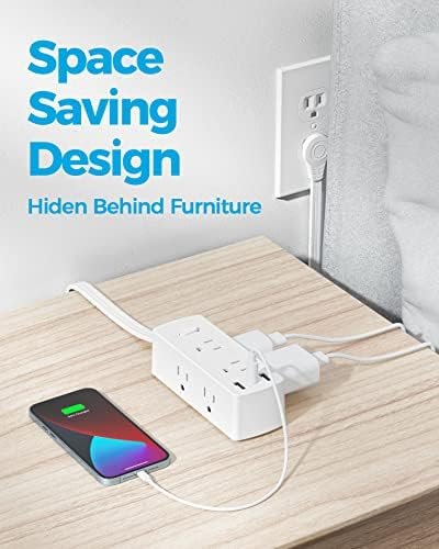 Flat Plug Power Strip, Olcorife Flat Extension Cord 5ft, 6 Outlets 3 USB Ports(1 USB C), 3-Side Outlet Extender Surge Protector for Home Office Travel Dorm Room Essentials, White - Image 4