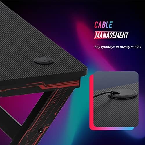 Gaming Desk Computer Desk 47 Inch Home Office Desk Extra Large Modern Ergonomic Black PC Carbon Fiber Table Gamer Workstation with Cup Holder Headphone Hook - Image 8