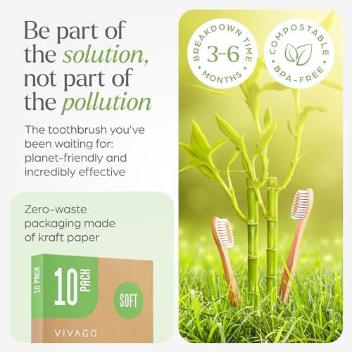 Biodegradable Bamboo Toothbrushes 10 Pack - BPA Free Soft Bristles Toothbrushes, Eco-Friendly, Compostable Natural Wooden Toothbrush - Image 6