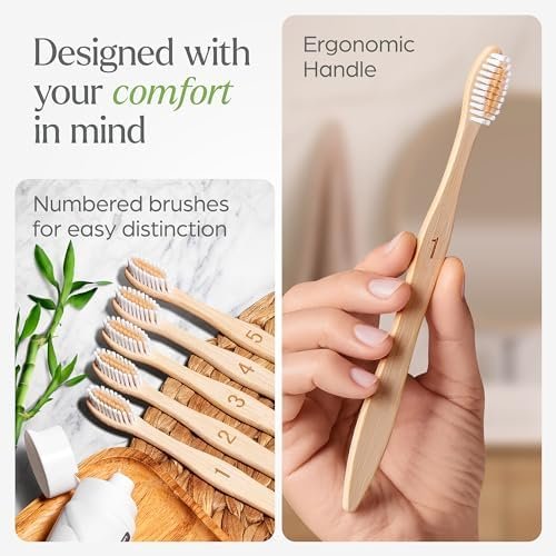 Biodegradable Bamboo Toothbrushes 10 Pack - BPA Free Soft Bristles Toothbrushes, Eco-Friendly, Compostable Natural Wooden Toothbrush - Image 5