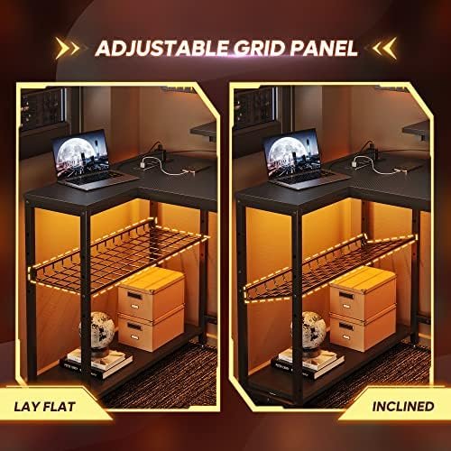 Bestier Small Gaming Desk with Power Outlets,42 L Shaped LED Computer Desk with Stand Reversible Shelves,Corner Gamer Desk with Headset Hooks USB Charging Port,Carbon Fiber Black - Image 8
