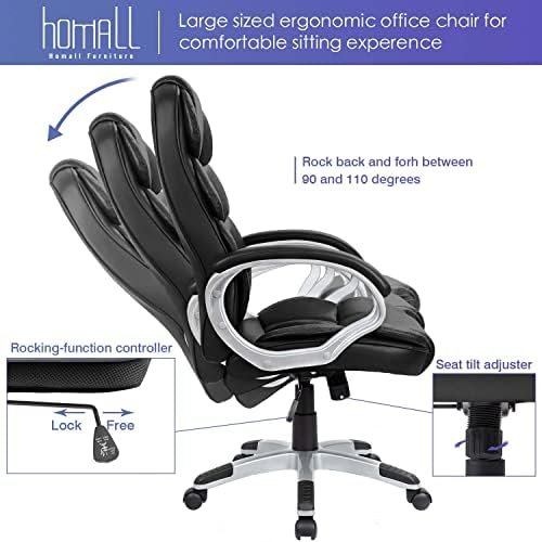 Homall Office Chair High Back Computer Desk Chair, PU Leather Adjustable Height Modern Executive Swivel Task Chair with Padded Armrests and Lumbar Support (Black) - Image 6