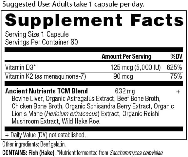 Ancient Nutrition Vitamin D Supplement, 5,000 IU Vitamin D for Immune Support, Made from Bone Broth and Mushroom Extract, Supports Healthy Inflammation, Paleo and Keto Friendly, 60 Capsules - Image 2