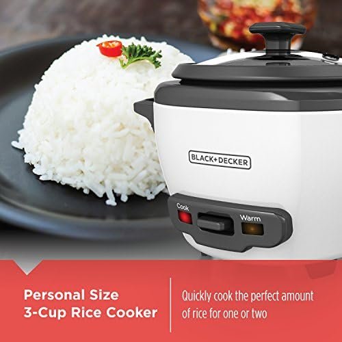 BLACK+DECKER 3-Cup Rice Cooker, RC503, 1.5-cup Uncooked Rice, Steaming Basket, Removable Non-Stick Bowl, One Touch - Image 3