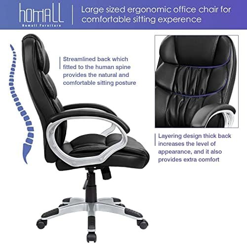 Homall Office Chair High Back Computer Desk Chair, PU Leather Adjustable Height Modern Executive Swivel Task Chair with Padded Armrests and Lumbar Support (Black) - Image 4