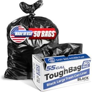 55 Gallon Trash Bags, 55-60 Gallon Trash Bags Heavy Duty (50 COUNT) - Large Black Trash Bags, 50-60 Gallon Garbage Bags for Contractors, Commercial, and Lawn, 35 x 55" - Made in USA