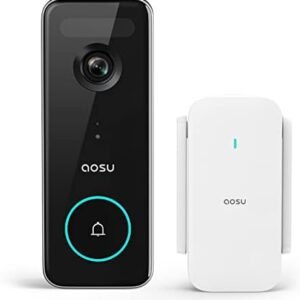 AOSU Doorbell Camera Wireless, 5MP Ultra HD, No Monthly Fee, 2.4/5 GHz WiFi Video Doorbell with Homebase, Battery/Wired Powered, Work with Alexa & Google Assistant