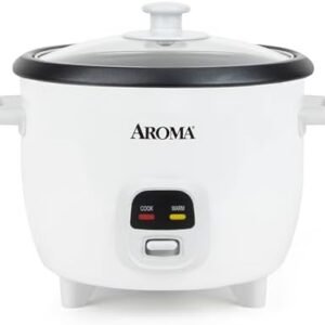 AROMA Rice Cooker, 3-Cup (Uncooked) / 6-Cup (Cooked), Small Rice Cooker, Oatmeal Cooker, Soup Maker, Auto Keep Warm, 1.5 Qt, White, ARC-393NG