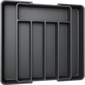 AUJEN Silverware Organizer - Expandable Kitchen Drawer Organizer, Adjustable Utensil Organizer, Cutlery Drawer Organizer for Forks, Knives, Multipurpose Kitchen Organizers and Storage Solution, Black