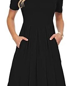 AUSELILY Womens Short Sleeve Mini Dresses Pleated Ruffle A Line with Button