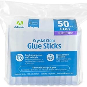 AdTech Crystal Clear Hot Glue Gun Sticks (W220-14ZIP50) – Full Size Hot Glue Sticks. All-purpose glue sticks for crafting, scrapbooking & more. 50 pieces. Length: 4” Diameter: .44”.
