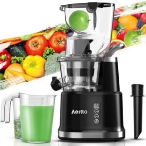 Aeitto Juicer Machines, Masticating Juicer Machines, with Big Wide 83mm Feed Chute, Electric Juicer Machines for Vegetables and Fruits, Easy to Clean with Brush, Cold Press Juicer BPA-Free, Black