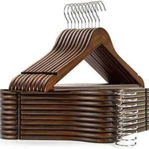 Amber Home Vintage Wooden Coat Hangers 20 Pack, Walunt Wood Suit Hangers with Non Slip Pant Bar, Clothes Hangers for Shirts, Jackets, Dress, Pant (Retro, 20)