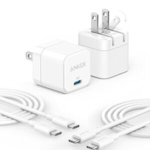 Anker Charger, 2-Pack 20W Fast Charger with Foldable Plug and USB-C to C Cables, for iPhone 15/15 Plus / 15 Pro / 15 Pro Max / 14/13 Series, Samsung Galaxy, Pixel 6/5, iPad Pro, and More