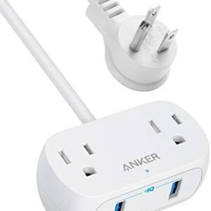 Anker Extension Cord,Mini Power Strip with USB Ports ,2 Outlets and 2 USB-A Ports, Flat Plug, 5 ft Extension Cord, Safety System for Travel, Desk, and Home Office, TUV Listed