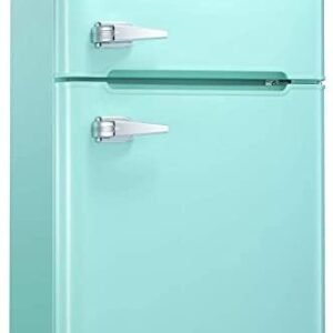 Antarctic Star Compact Mini Refrigerator Separate Freezer, Small Fridge Double 2-Door Adjustable Removable Retro Stainless Steel Shelves Garage Camper Basement/Dorm/Office 3.2 cu ft.Green