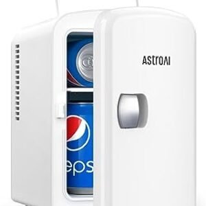 AstroAI Mini Fridge, 4 Liter/6 Can AC/DC Portable Thermoelectric Cooler Refrigerators for Skincare, Beverage, Home, Office and Car, ETL Listed (White