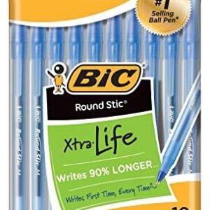 BIC Round Stic Ball Pens Stick, Blue, Medium Point, 10-Pack