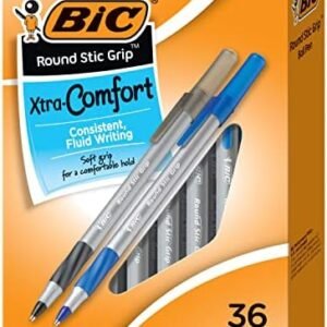 BIC Round Stic Grip Xtra Comfort Assorted Colors Ballpoint Pens, Medium Point (1.2mm), 36-Count Pack, Perfect Writing Pens With Soft Grip for Superb Comfort and Control