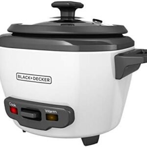 BLACK+DECKER 3-Cup Rice Cooker, RC503, 1.5-cup Uncooked Rice, Steaming Basket, Removable Non-Stick Bowl, One Touch